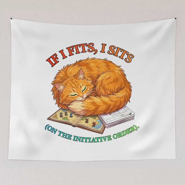 Item preview, If I Fits I Sits on the Initiative Order: Funny D&D Cat Art designed and sold by SkinnyFlatWhite.