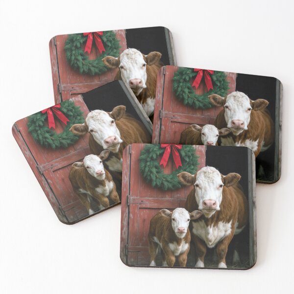 Item preview, Hereford Cow and Calf With Christmas Wreath designed and sold by Maria Dryfhout.