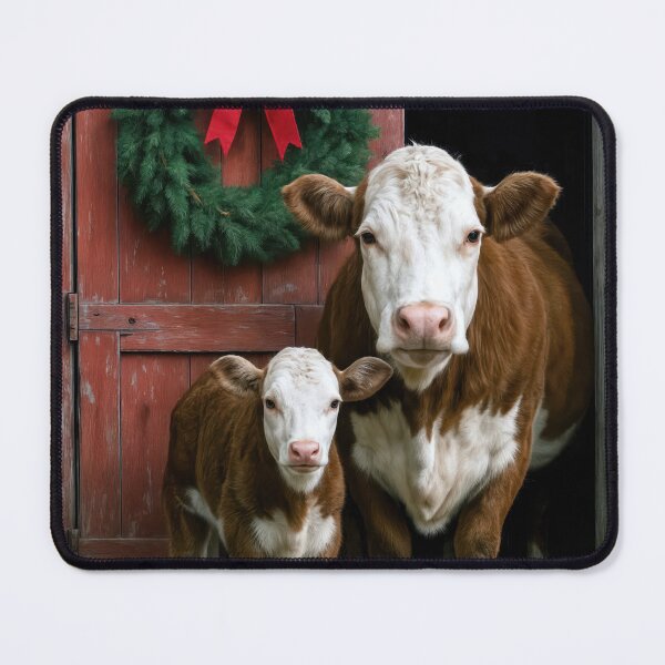 Item preview, Hereford Cow and Calf With Christmas Wreath designed and sold by Maria Dryfhout.