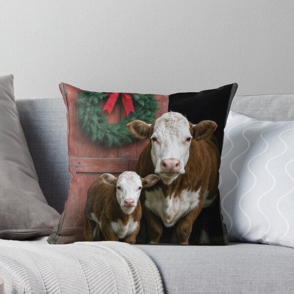 Item preview, Hereford Cow and Calf With Christmas Wreath designed and sold by Maria Dryfhout.