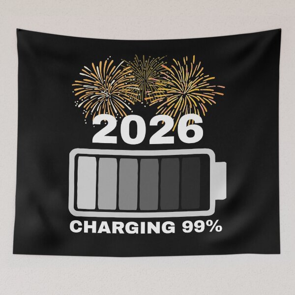 Item preview, 2026 Charging 99% – New Year Loading Battery Design designed and sold by A-Szczesniak.