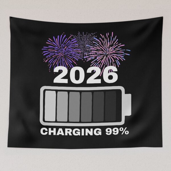 Item preview, 2026 Charging 99% – New Year Loading Battery Design designed and sold by A-Szczesniak.