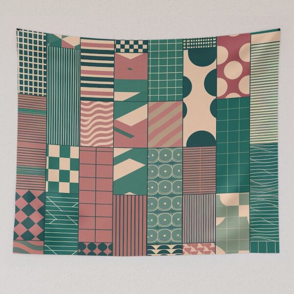 Item preview, Retro Geometric Patchwork Multicolor Pattern designed and sold by Mindful Wall Art Studio.