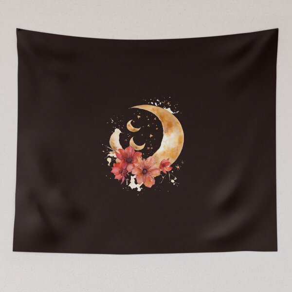 Item preview, Golden half moon crescent, with stars and flowers designed and sold by lucyinspace.