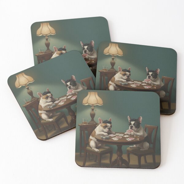 Item preview, French Bulldogs Playing Poker – Dark Academia Vintage Dog Art Print designed and sold by ahmed2751989.