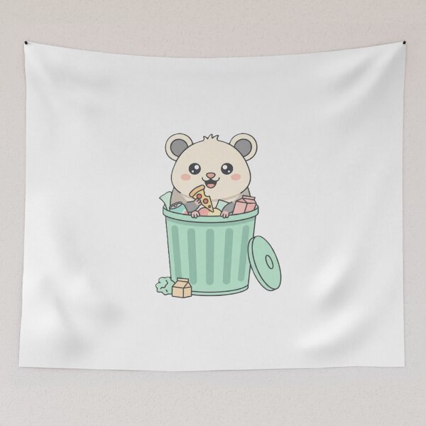 Item preview, Kawaii Opossum in the Trash & Cute Trash Can designed and sold by Serge-Design.