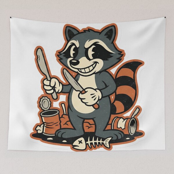 Item preview, Retro Cartoon Raccoon with Knife Chaos Core Trash Panda Vintage Style designed and sold by StickyGuys.