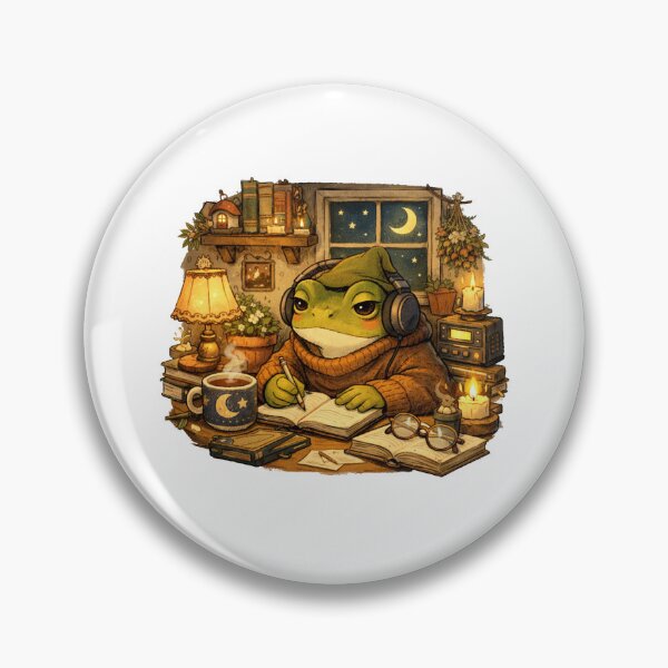 Item preview, Cozy Lo-Fi Study Frog Aesthetic – Late Night Focus, Cottagecore Desk Vibes designed and sold by PopPizzazz.