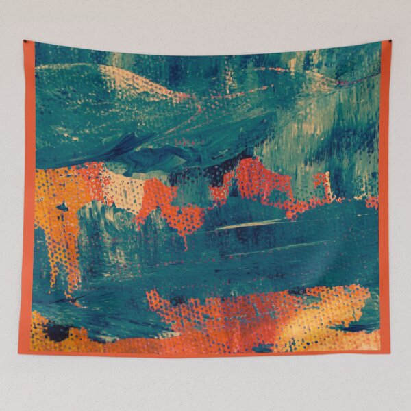 Item preview, Teal & Orange Abstract Painting – Modern Mid-Century Wall Art, Abstract Home Decor designed and sold by Basma Store.