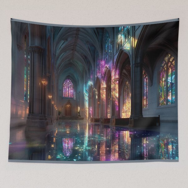 Item preview, Stained Glass Cathedral Interior With Light Reflections Gothic Art designed and sold by ArgentoArt.