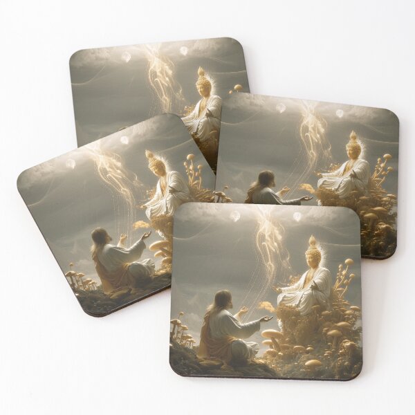 Item preview, Sacred Dialogue – Jesus and Buddha in Mushroom Realm designed and sold by Mystikos Art.