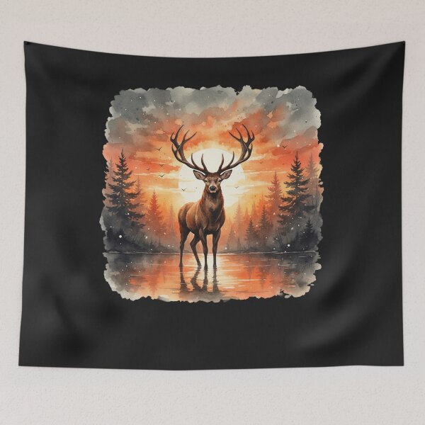 Item preview, Majestic Deer at Sunset – Watercolor Forest Nature Artwork designed and sold by dianadouri.
