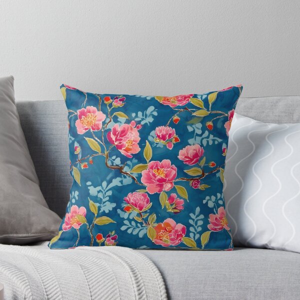 Artikelvorschau, Elegante Chinoiserie-Blumen auf türkisblauem Aquarellgrund entworfen und verkauft von SophieClimaArt.