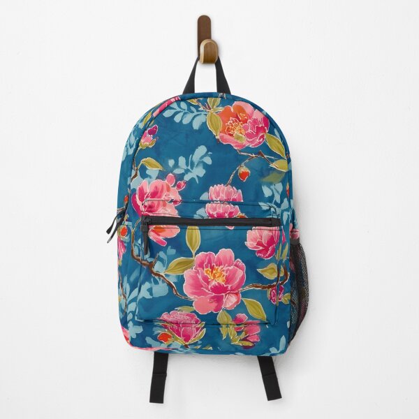 Item preview, Preppy chinoiserie flowers on teal blue watercolor designed and sold by SophieClimaArt.