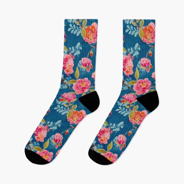 Item preview, Preppy chinoiserie flowers on teal blue watercolor designed and sold by SophieClimaArt.