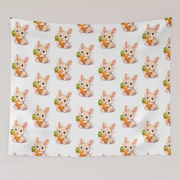 Item preview, Cute Bunny Holding a Carrot – Kawaii Rabbit Illustration designed and sold by The-Radiologist.