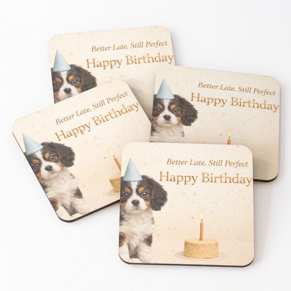 Item preview, Belated Birthday Cavalier Spaniel Puppy Card designed and sold by GivingJoy.