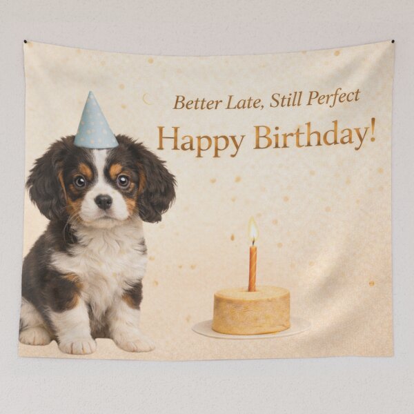 Item preview, Belated Birthday Cavalier Spaniel Puppy Card designed and sold by GivingJoy.