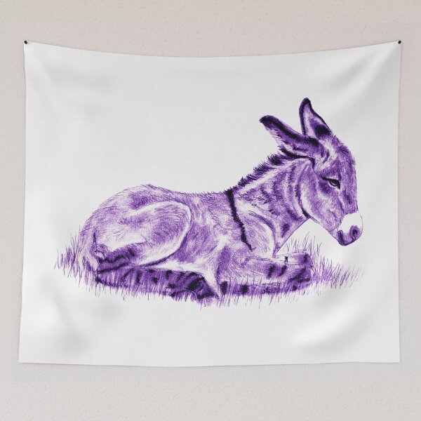 Item preview, Drawing of a lying donkey - colorized purple blue version designed and sold by SylvieG18.