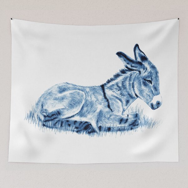 Item preview, Drawing of a lying donkey - blue colorized version designed and sold by SylvieG18.