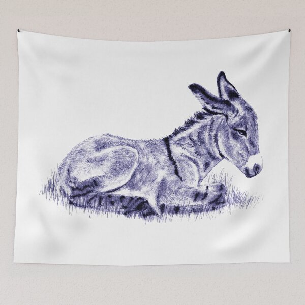 Item preview, Drawing of a reclining donkey foal - navy blue colored version designed and sold by SylvieG18.