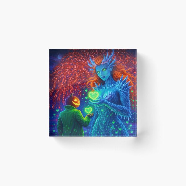 Item preview, Headless Horseman & Ice Goddess Romance – Fantasy Art Neon Love Illustration designed and sold by TheHorsemanRidesAgain.