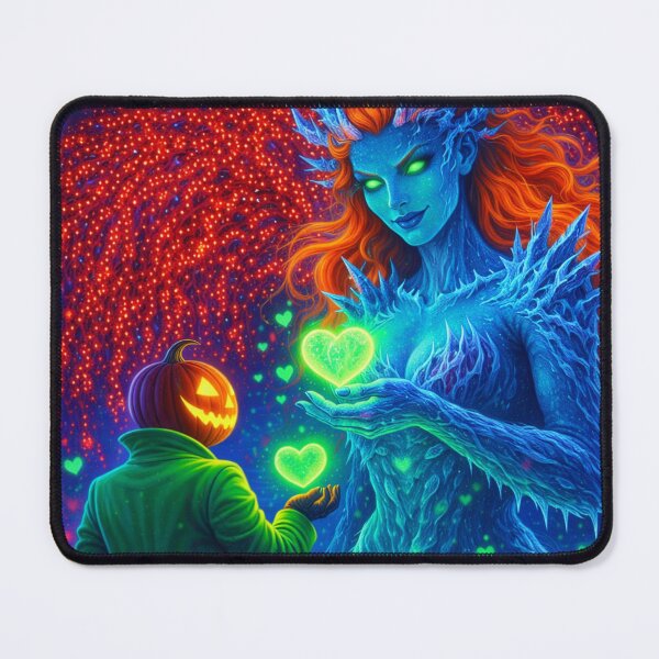 Item preview, Headless Horseman & Ice Goddess Romance – Fantasy Art Neon Love Illustration designed and sold by TheHorsemanRidesAgain.
