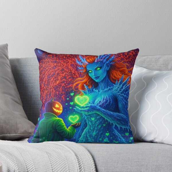 Item preview, Headless Horseman & Ice Goddess Romance – Fantasy Art Neon Love Illustration designed and sold by TheHorsemanRidesAgain.