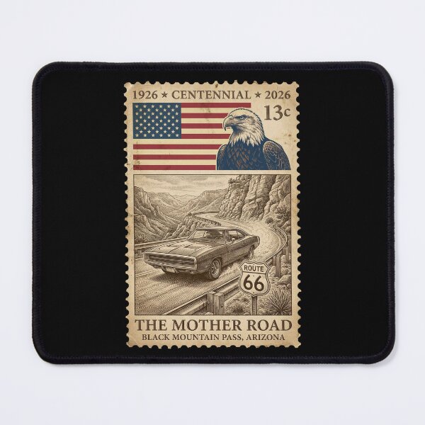 Item preview, Route 66 Black Mountain Pass Arizona - Muscle Car Stamp Art designed and sold by G350.