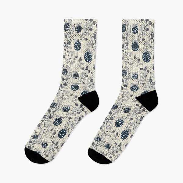 Item preview, Seamless pattern featuring blackberries, leaves, and polka dots in navy and cream. designed and sold by KlarkiteTees.