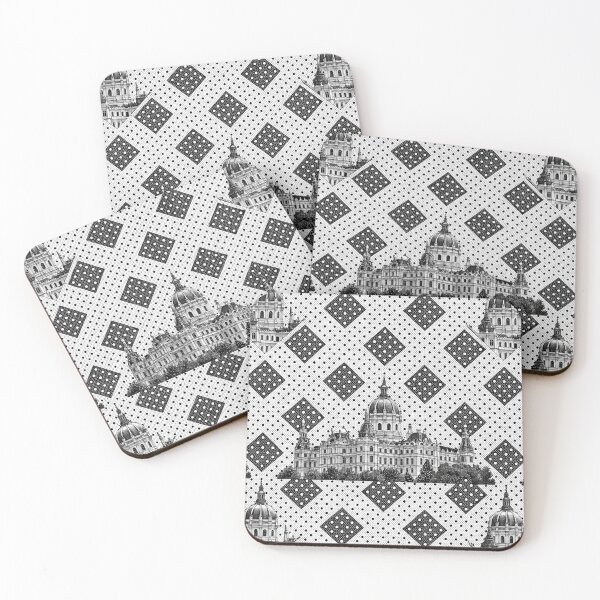 Item preview, Seamless pattern featuring a detailed sketch of the Dresden building with polka dot accents. designed and sold by KlarkiteTees.