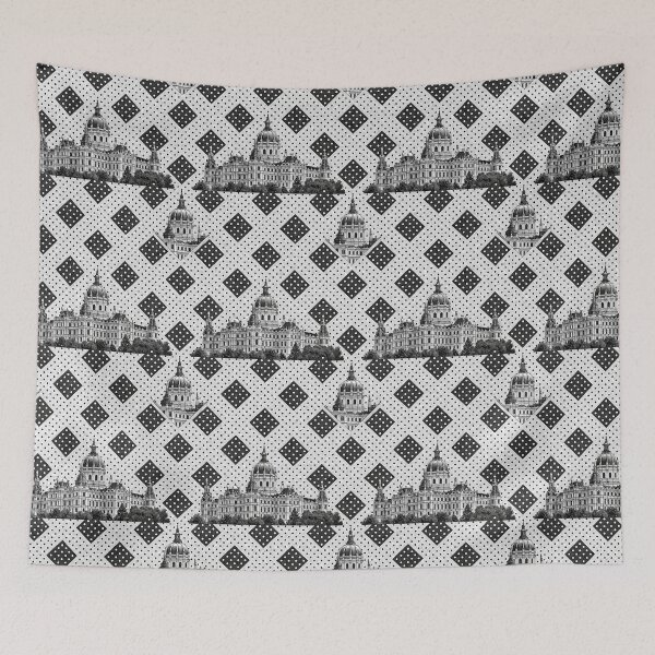 Item preview, Seamless pattern featuring a detailed sketch of the Dresden building with polka dot accents. designed and sold by KlarkiteTees.