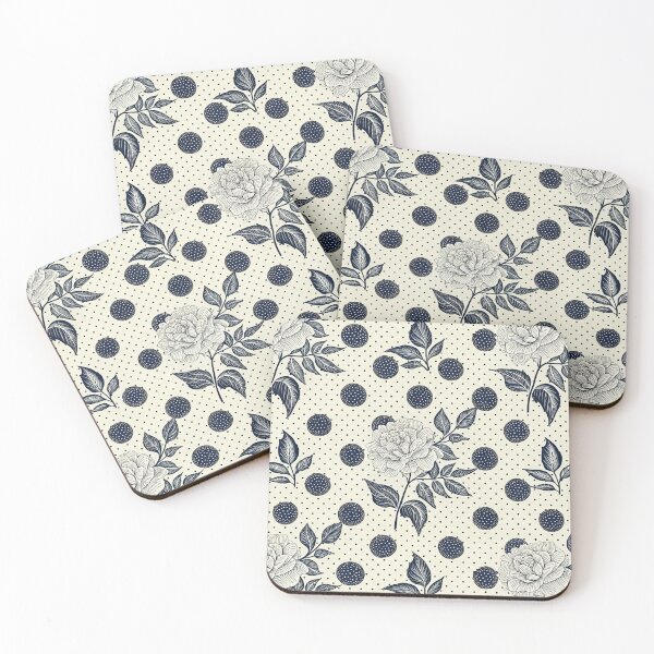 Item preview, Seamless pattern featuring floral design in a diamond pattern with navy polka dots and cream floral elements. designed and sold by KlarkiteTees.