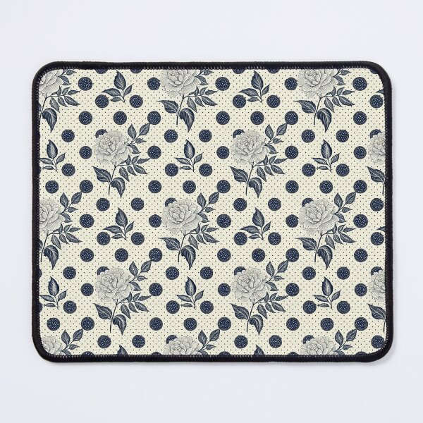 Item preview, Seamless pattern featuring floral design in a diamond pattern with navy polka dots and cream floral elements. designed and sold by KlarkiteTees.