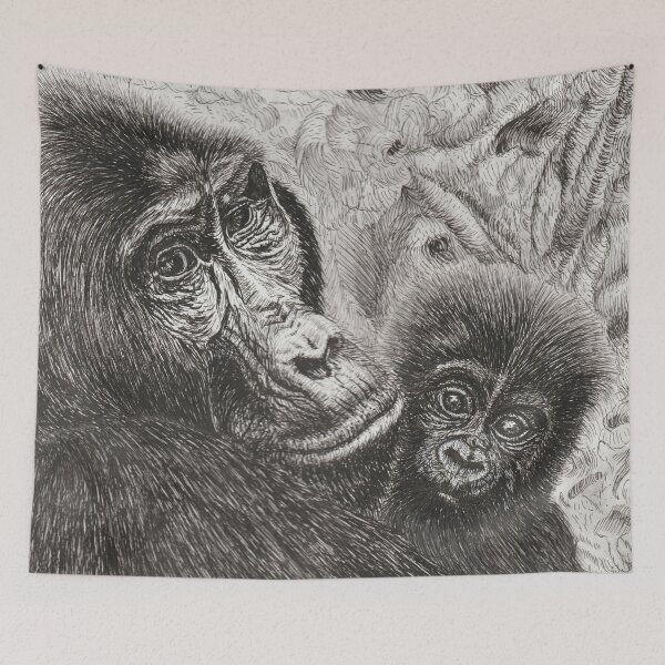 Item preview, Maternal Hope - Mountain Gorilla Ink Illustration - Portrait designed and sold by JanidAlfaro.