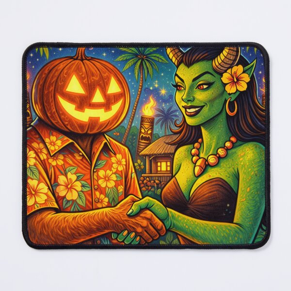 Item preview, Headless Horseman with Devil Woman — Tiki Pop Illustration designed and sold by TheHorsemanRidesAgain.
