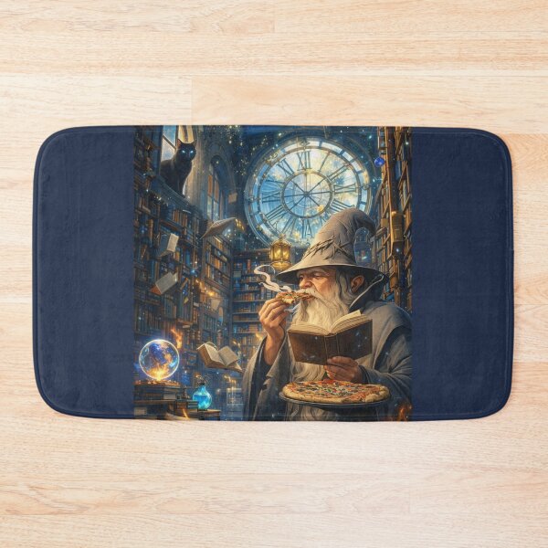 Item preview, Wizard Reading Book While Eating Pizza Fantasy Library Art designed and sold by ArgentoArt.