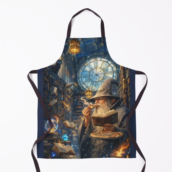 Item preview, Wizard Reading Book While Eating Pizza Fantasy Library Art designed and sold by ArgentoArt.
