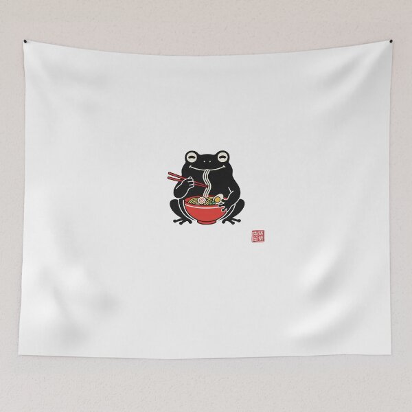 Item preview, Funny Grumpy Frog Ramen Sumi-e Kawaii Ink Painting Japanese designed and sold by yaginoie.