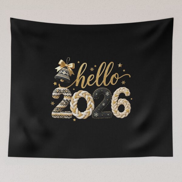 Item preview, Hello 2026 New Year Black Gold Knit Design designed and sold by PODgraphics.