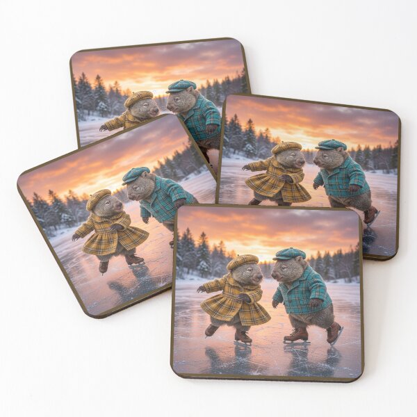 Item preview, Lovely Wombat Couple Ice Skating at Sunset designed and sold by Tridentulus.