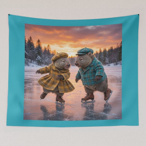 Item preview, Lovely Wombat Couple Ice Skating at Sunset designed and sold by Tridentulus.