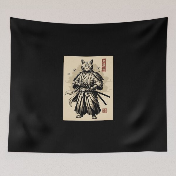 Item preview, Samurai Cat Graphic Tee Warrior Vintage Japanese Art Anime  designed and sold by SWEET-TINAPAY.