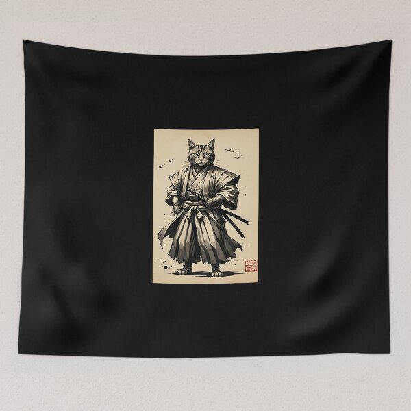 Artikelvorschau, Samurai-Katzen-T-Shirt mit Krieger-Vintage-Motiv im japanischen Anime-Stil entworfen und verkauft von SWEET-TINAPAY.