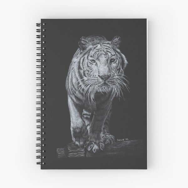 Item preview, White Tiger in Motion - Realistic White Pastel on Black Paper designed and sold by JanidAlfaro.