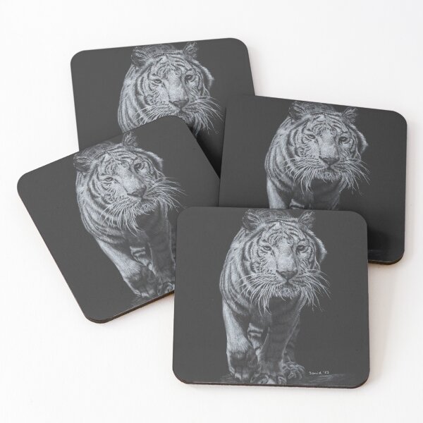 Item preview, White Tiger in Motion - Realistic White Pastel on Black Paper designed and sold by JanidAlfaro.