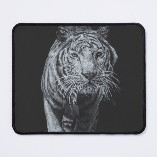 Item preview, White Tiger in Motion - Realistic White Pastel on Black Paper designed and sold by JanidAlfaro.