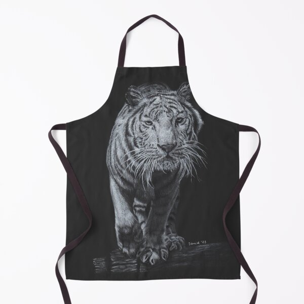 Item preview, White Tiger in Motion - Realistic White Pastel on Black Paper designed and sold by JanidAlfaro.