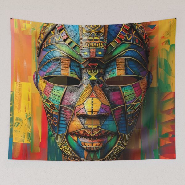 Item preview, African-Inspired Stylized Mask Boldly Colorful Digital Art designed and sold by DEC02.