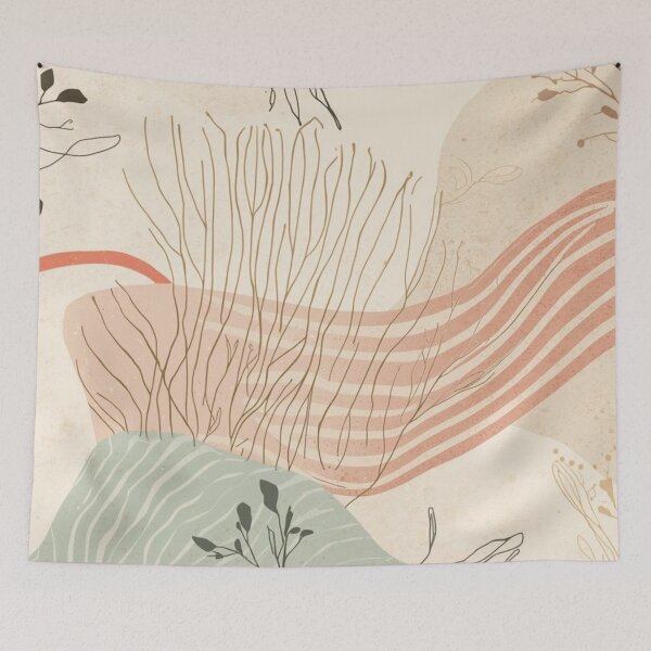 Item preview, Minimalist Japandi Botanical Pattern with Abstract Line Art and Pastel Shapes designed and sold by VibranPalette.